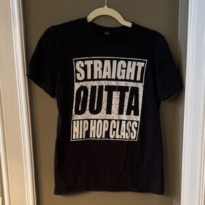 Black Graphic Tee with Bold White Text size small